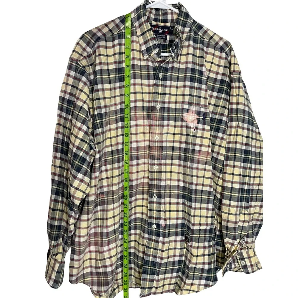 Vintage Polo Ralph Lauren XL Plaid‎ Button Down Big Shirt Distressed Thrashed